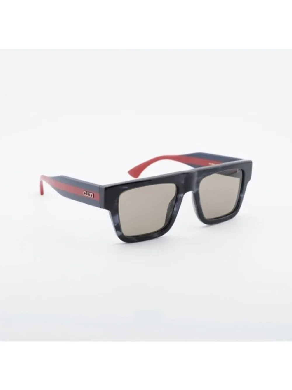 Gucci GG1868S 004 Sunglasses Havana/Blue/Red Square Frame, Brown Lenses
